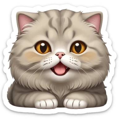 Cinematic-Adorable-Scottish-Fold-Cat-Portrait-Emoji – Big-eyed, fluffy Scottish Fold cat with a playful head tilt and a cute yawn, plush solid-grey fur, signature small folded ears enhancing its round face, simplified yet irresistibly cute features, expressive amber eyes filled with quiet curiosity, highly detailed with a gentle glow. sticker