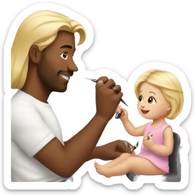 blonde babydaughter gives blonde dad a manicure sticker