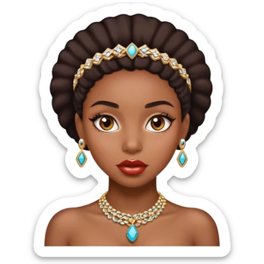 black girl portrait with jewelry , brown eyes , big lips sticker