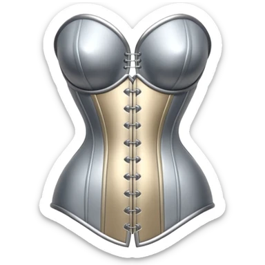 A luxury corset emoji made of silver chrome, smooth metallic curves, minimal fashion silhouette, glossy reflections, sensual high-end aesthetic, iOS emoji style, centered, clean white background sticker