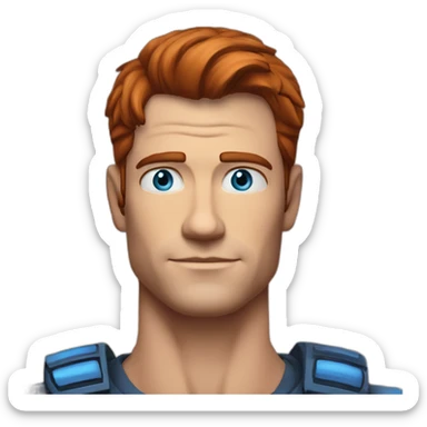 Ryan mycpartlin Space captain Blue eyes neatly combed back red hair handsome chiselled jaw sharp cheekbones sticker