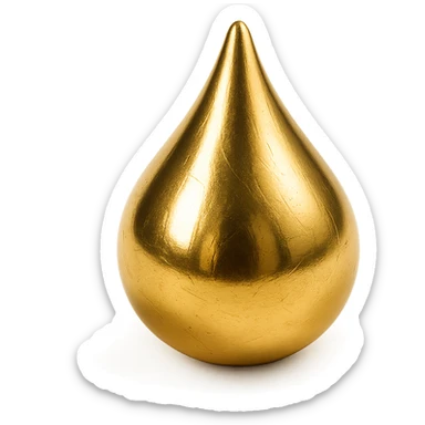 a single gold drop, shiny and metallic, gold emoji style sticker