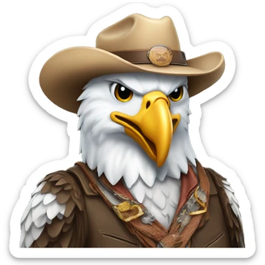 american bald eagle wearing a cowboy hat dressed like a cowboy sticker