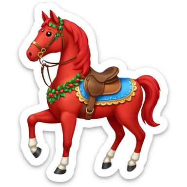 Christmas red horse with a full-length sticker