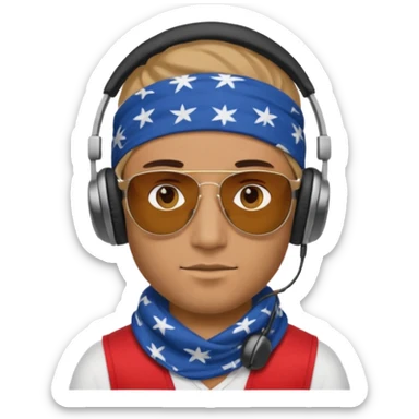 man with shades, headphones and bandana sticker