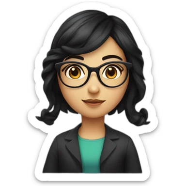 girl programmer with black wavy hair and big eyes and Iranian face with rounded glasses sticker