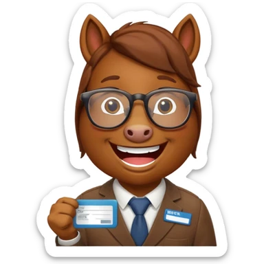 Laughing horse who is a smart bank clerk but laughing sticker