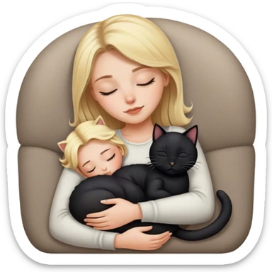 Black kitty sleeping on blonde white girl's lap sticker