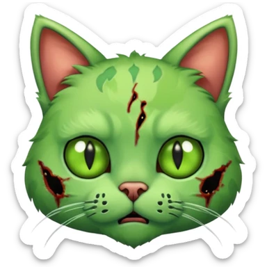 a super cute zombie green cat, look sad but not danger sticker