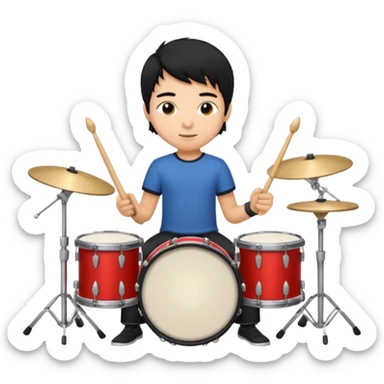 niño trigueño de cabello negro tocando la batería  sticker