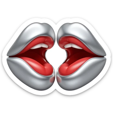 A seductive pair of slightly parted lips emoji made of liquid silver chrome, smooth glossy metallic surface, soft sensual curves, subtle reflections, luxury sexy aesthetic, minimal iOS emoji style, centered composition, clean white background, soft studio lighting, no text sticker