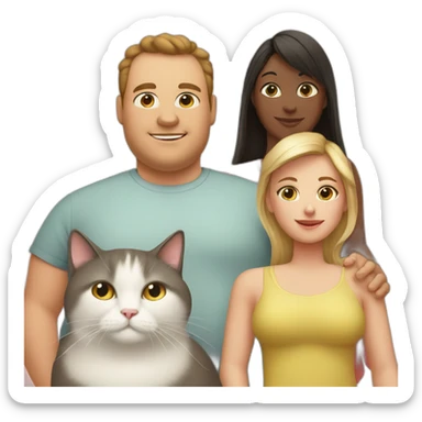 Family photo a fat husband and a woman and them two cats one white and second is black sticker