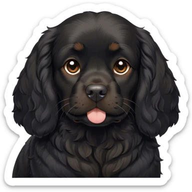 Cinematic Meme-Worthy Chubby Sleeping Black Cocker Spaniel Portrait Emoji, Head resting peacefully with a contented smile, showcasing a delightfully chubby build and a luxuriously soft black coat with gentle tan markings, eyes shut in a serene nap, Simplified yet hilariously adorable features, highly detailed, glowing with a soft, drowsy light, high shine, relaxed and utterly lovable, stylized with an air of playful laziness, bright and heartwarming, soft glowing outline, capturing the essence of a comically sleepy companion, so meme-worthy it feels like it could instantly become the next viral sensation of adorable slumber! sticker