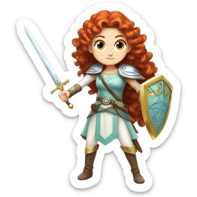 a white girl with long red curly hair and freckles, cosplaying Princess Zelda posing and ready for a fight sticker