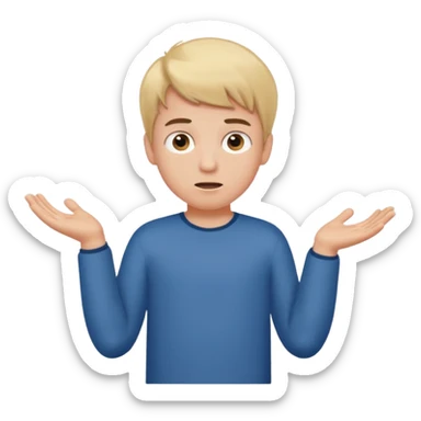 A boy shrugging with 6 over one hand and 7 over the other sticker