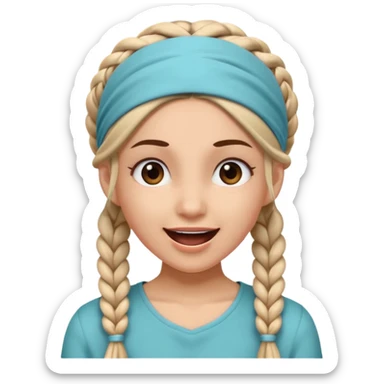 big lose braided woman face wiith big visible braids and mono color headband on head excited face sticker