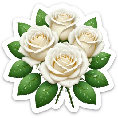 Realistic white roses bouquet , dew drops, high definition sticker