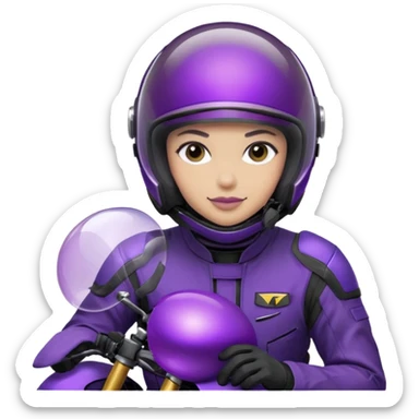 Créer un emoji avec une moto mt07 sport noir mate / violet iridescent très foncé. Avec une pilote dessus visière violet sombre faceless, bulle de la moto violet. Avec fond arrière violet, tenue complète casque inclus violet  sticker