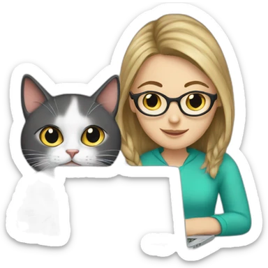 White Girl with a cat and a laptop sticker