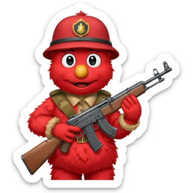 elmo with an AK47 and an bivak sticker