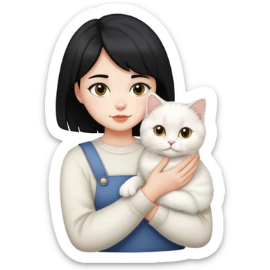 a black short hair girl holding a white British longhair sticker