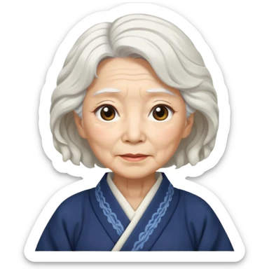 japanese culture old woman with white wavy hair and wrinkles sticker