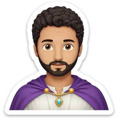 Apariencia: Joven de unos 25-30 años, atractivo,.
-Rostro: Ojos oscuros, piel ligeramente morena, rasgos árabes finos.
-Cabello: Negro, algo rizado o suelto, con barba fina.
-Vestimenta: Cuando es “Don Carlos”, viste como cristiano (camisa blanca, capa corta, colores sobrios). sticker