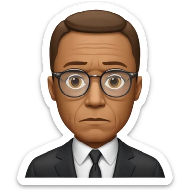 Gustavo Fring from Breaking Bad, serious expression, glasses, elegant suit, simple background sticker