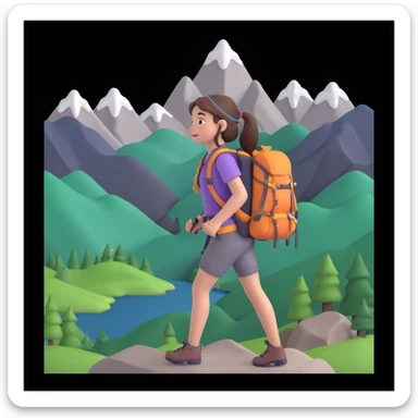 girl back packing mountains in background, close up pose sticker