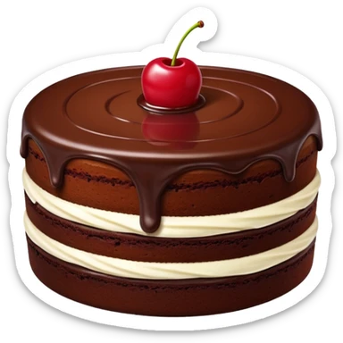 Chocolate cake with buttercream frosting and cherry sauce sticker
