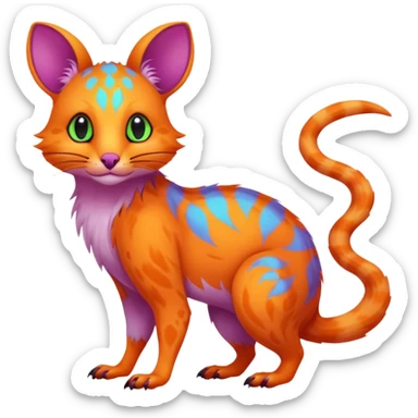 Neon-colored fantasy feline-rodent-marsupial-critter-vernid-fursona animal creature full body with intricate markings  sticker