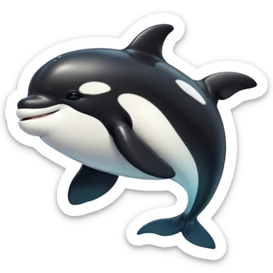 Meme-Worthy Cute Sleeping orca Portrait Emoji, Head resting peacefully with a contented smile, showcasing a smooth black-and-white body with gently drooping fins and eyes softly closed in serene slumber, Simplified yet adorably endearing features, highly detailed, glowing with a soft, drowsy deep-sea light, high shine, relaxed and utterly lovable, stylized with an air of playful oceanic laziness, soft glowing outline, capturing the essence of a sleeping orca that feels destined to become the next viral icon of adorable marine rest! sticker