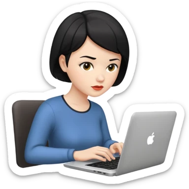 a white woman who has black short hair typing laptop sticker
