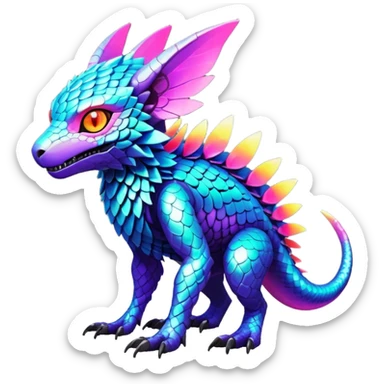 Tropical futuristic lush warm-colored modern colorful neon-colored cyber-Fakémon-Digimon-Trico-creature sticker