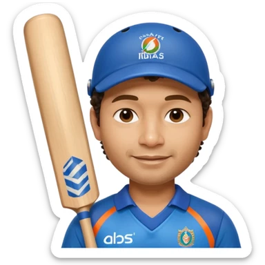 
Sachin Tendulkar
Create a cricket emoji of a short, curly-haired Indian batsman wearing a blue jersey, holding a bat with a calm confident smile, minimal flat emoji style, rounded shapes, bold outlines, vibrant colors, no background sticker