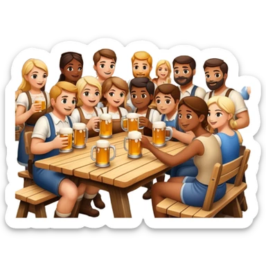 Cinematic Realistic Biergarten Pop Culture Emoji, showcasing a charming outdoor beer garden scene rendered with rustic details and inviting, soft lighting. sticker