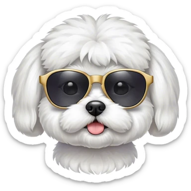 a bichon maltes wearing a sunglasess sticker