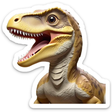 Cinematic Cute Yawning jurassic park Velociraptor Portrait Emoji, Head tilted slightly with a dramatic, wide-open yawn, showcasing a lean, powerful body with a relaxed snout and sleepy, half-closed eyes that hint at both ferocity and fatigue, Simplified yet irresistibly cute features, highly detailed, glowing with a soft, cozy prehistoric glow, high shine, relaxed yet expressive, stylized with a hint of whimsical ancient ease, soft glowing outline, capturing the essence of a drowsy yet endearing jurassic park Velociraptor that appears ready to stretch and yawn its way out of the screen! sticker