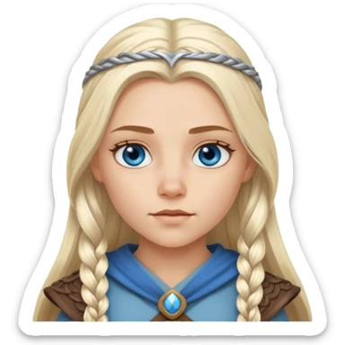 Viking platinum blonde girl with long hair and forelocks, blue eyes. sticker