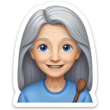 an elderly woman with long, grey hair and a smiling face with blue eyes sticker
