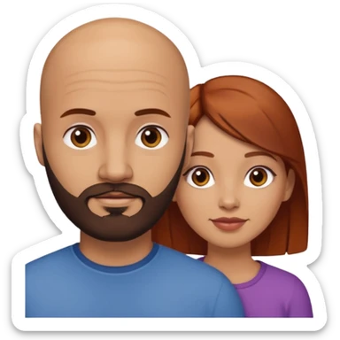 Couple. A bald man with dark brown beard and a girl with light skin. She is a redhead and has dark yellow brown auburn hair. Different skincolor. She has very light skin. sticker