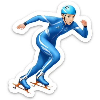 An icon featuring a speed skater gliding effortlessly on a sleek ice track. The background showcases a stunning winter landscape with snow-covered trees, distant mountains, and a clear blue sky. Transparent background highlights the speed, precision, and beauty of speed skating. sticker
