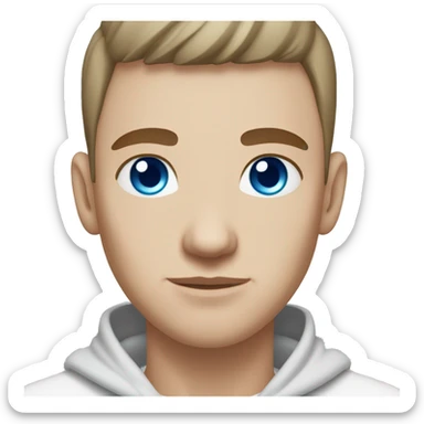 A slavic guy with blue eyes, light skin, shaved dark hair under 0.5, white T-shirt clothes, silver earring piercing with cross on left ear. sticker