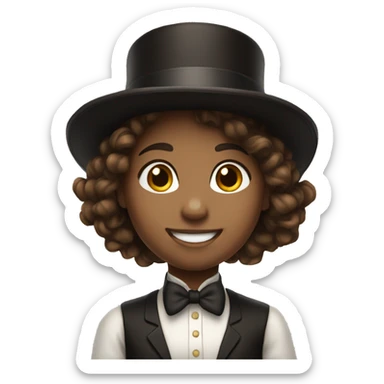smiling girl- white skin- hair brown - in top hat sticker