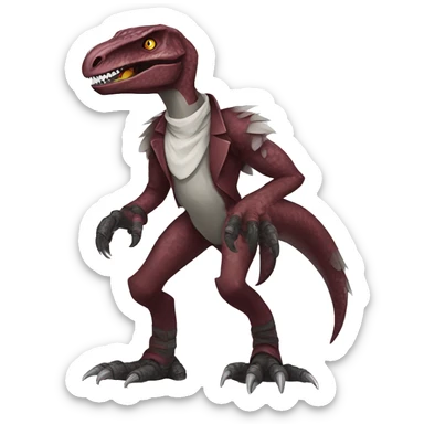Maroon edgy badass modern handsome velociraptor-Digimon, full body sticker