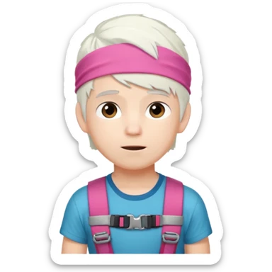 young climber boy with white hair and pink headband sticker