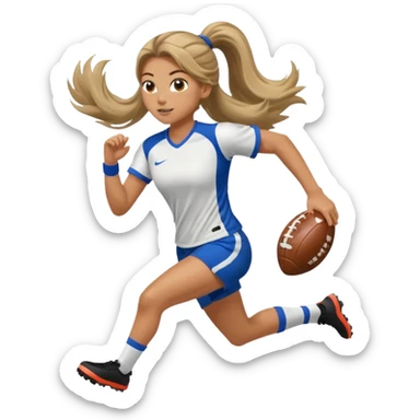Long Haired Football Players, Female player with ponytail running sticker