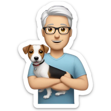 White Man with modern hair with glasses with jack russell terrier dog sticker