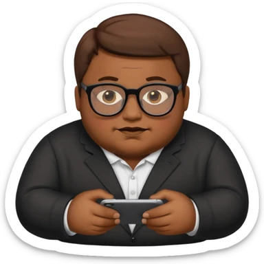 Create a fat emoji man with brown hair and black glasses sticker