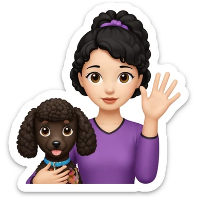 Ponytail black hair girl with brown Poodle say goodbye  sticker